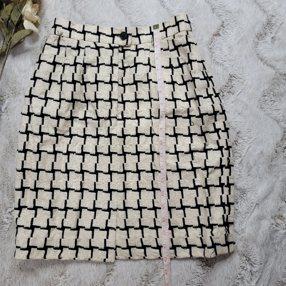 Vintage Carlisle Wool Silk Cream Black Geometric Straight Skirt‎ Size 2